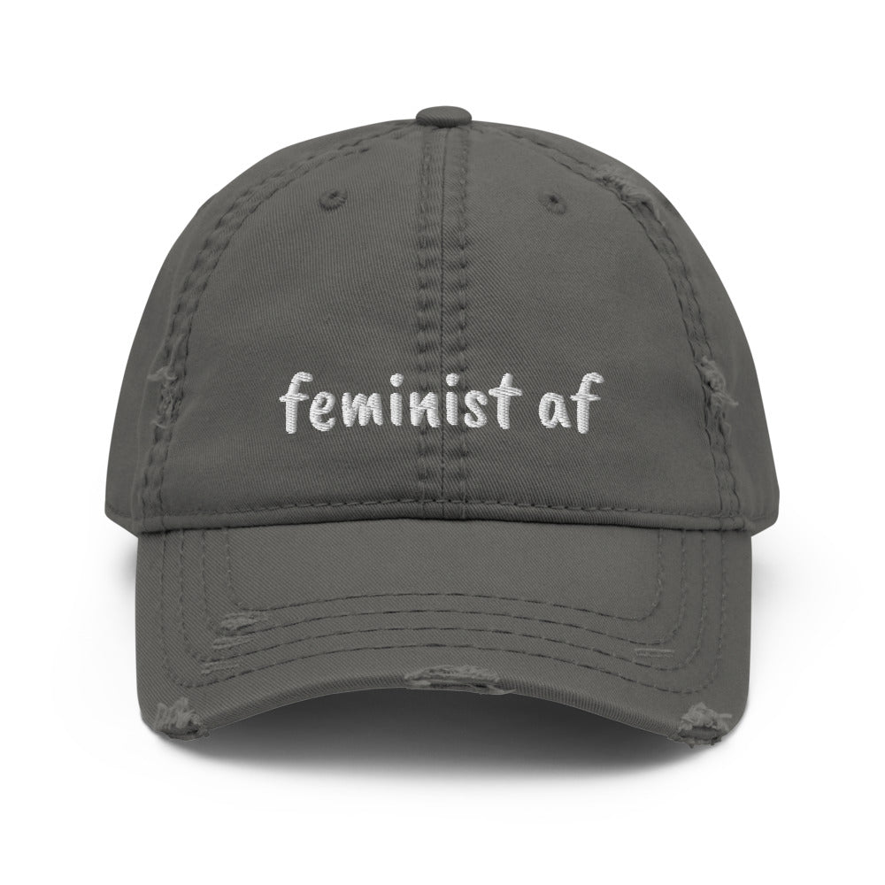 "Feminist af" distressed hat