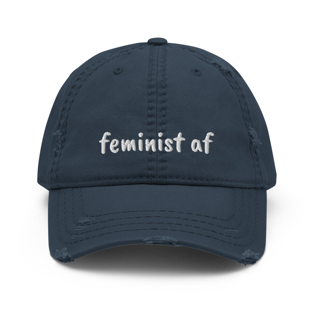 "Feminist af" distressed hat
